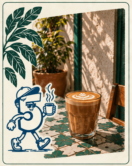 Coffee on a tiled table in 5 de Diciembre